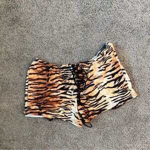 SHEIN Tropical Tiger-Print Lace-Up High Waist Shorts - Orange/Black